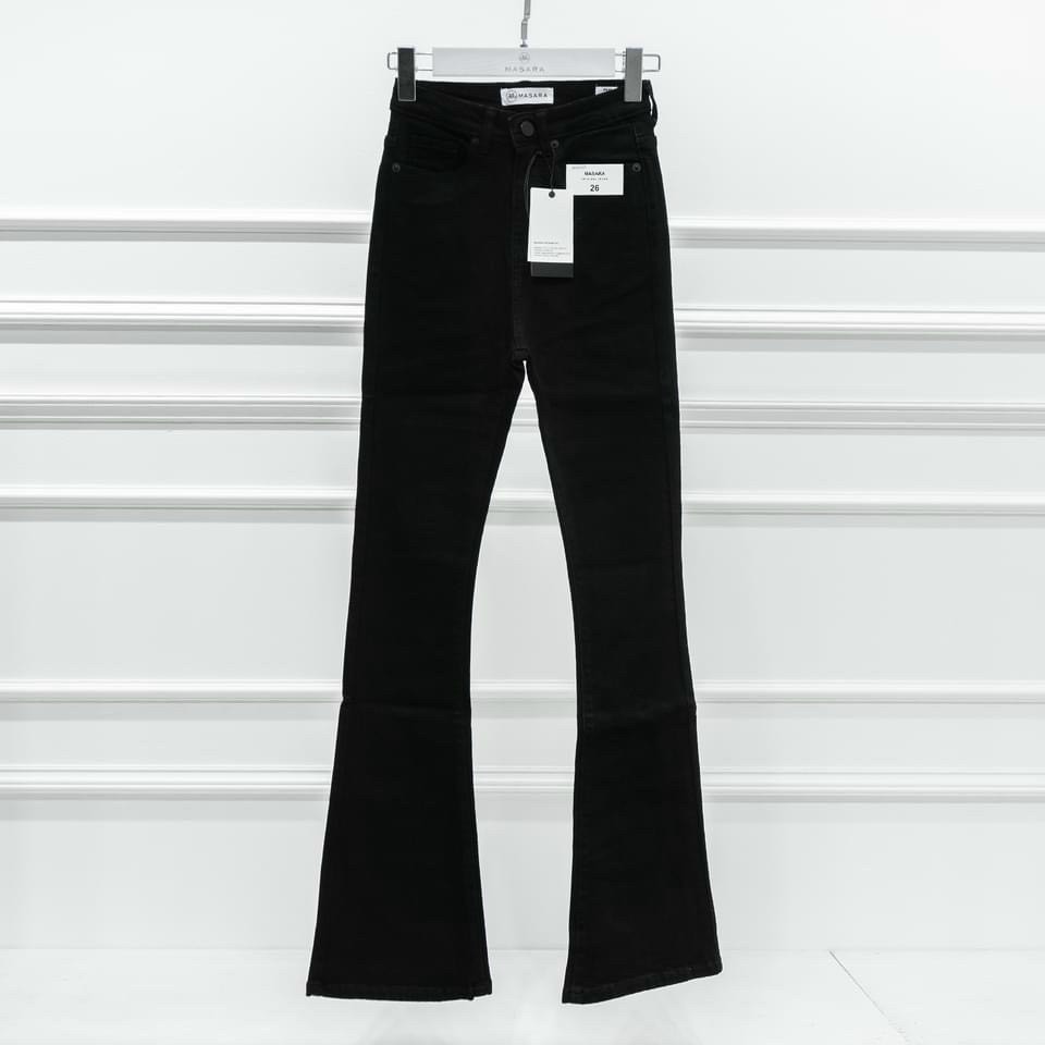 Quần Jean Nữ Ống Loe Gauni Denim - Chất Co Giãn - Lưng Cao - Màu Đen