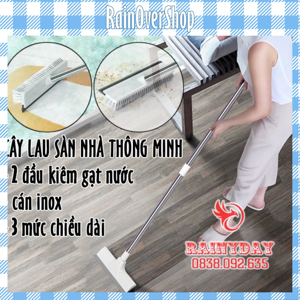 Cây chổi lau chà sàn gạt nước sàn nhà tắm nhà vệ sinh inox 2 đầu đa năng