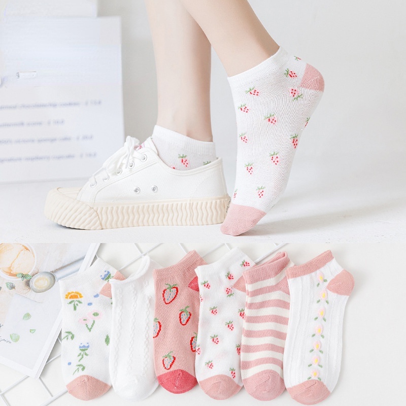 Tất Nữ Chery Cổ Ngắn Set 5 Đôi Tất Nữ Cổ Thấp Họa Tiết Đáng Yêu Phong Cách Hàn Quốc