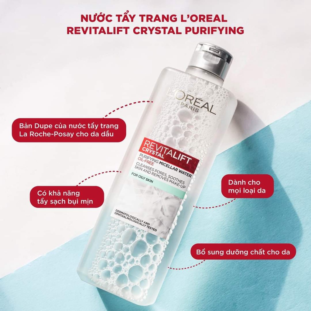 NƯỚC TẨY TRANG LÀM SẠCH CHO DA DẦU LOREAL REVITALIFT CRYSTAL PURIFYING MICELLAR WATER 400ML CHÍNH HÃNG - 10371