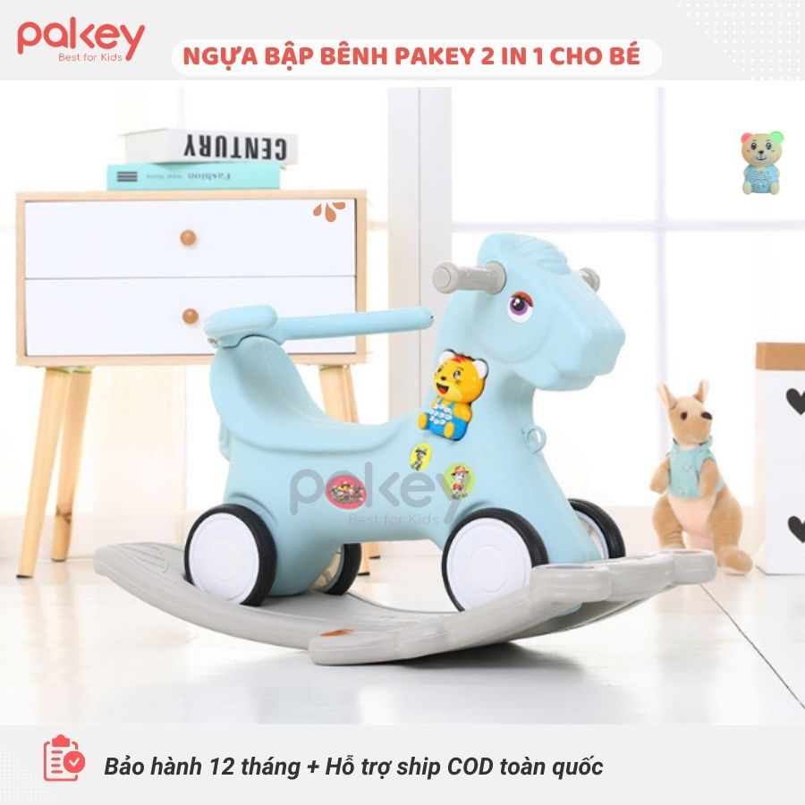 Ngựa bập bênh cho bé Pakey Simple đa chức năng TẶNG KÈM gấu phát nhạc sẵn 2 màu