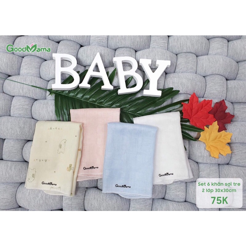 Set 5 chiếc khăn sợi tre Goodmama 2 lớp 30x30cm cho bé (sỉ từ 5 set)