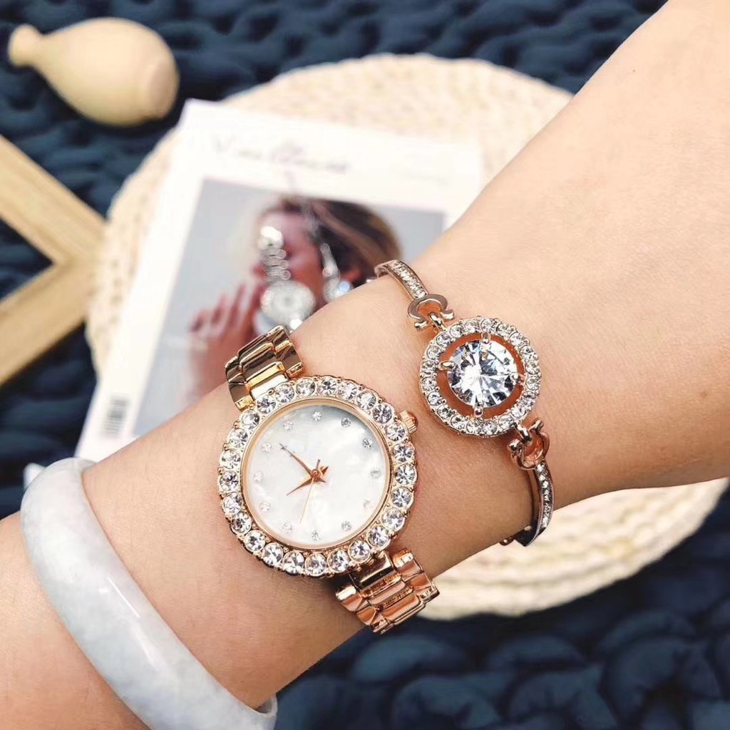 Đồng Hồ Nữ DIMINI Dây Thép Đính Đá Sang Chảnh - Tặng Kèm Vòng Tay Như Hình | BigBuy360 - bigbuy360.vn