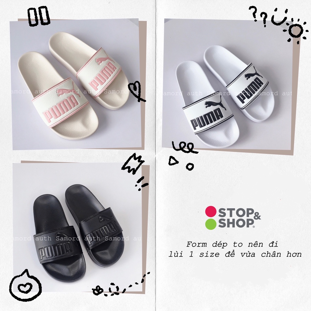[AUTHENTIC 100%] [SẴN] DÉP PUMA LEADCAT TRẮNG/ ĐEN/ HỒNG CHÍNH HÃNG SALE (FORM DÉP TO ĐI LÙI 1 SIZE)