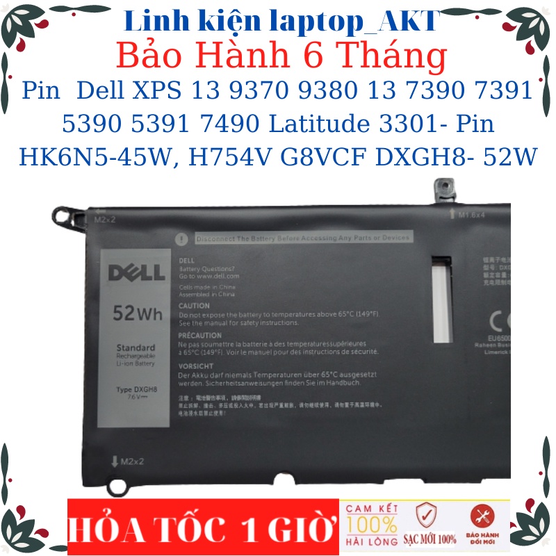 Pin laptop Dell XPS 13 9370 9380 13 7390 7391 5390 5391 7490 Latitude 3301- Pin HK6N5-45W, H754V G8VCF DXGH8- 52W