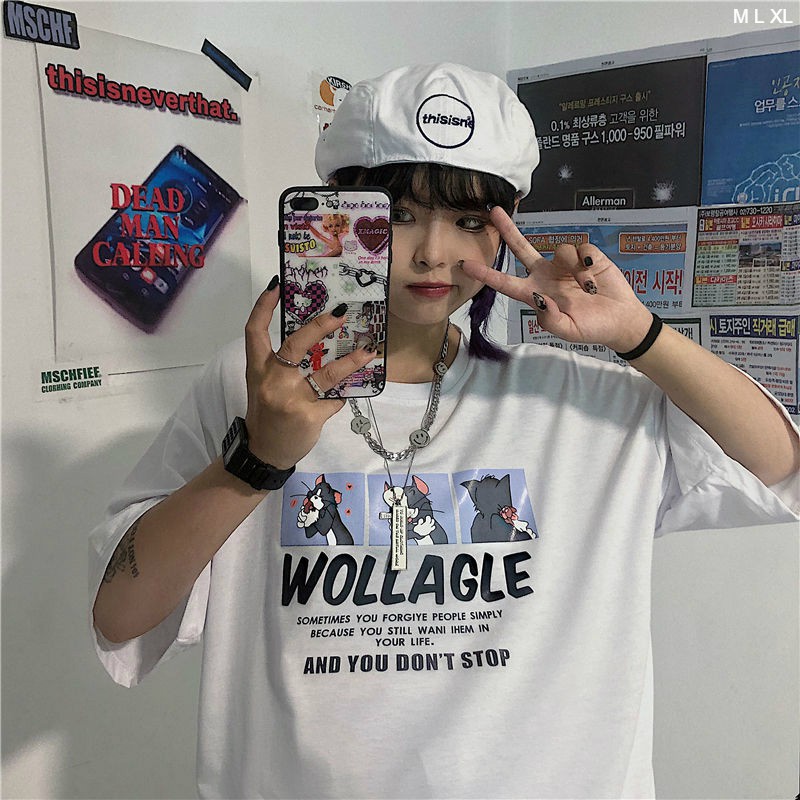 Áo thun tay lỡ  WOLLAGLE  phông Unisex nam nữ tee oversize form rộng pull Ulzzang Streetwear Hàn Quốc vải mềm