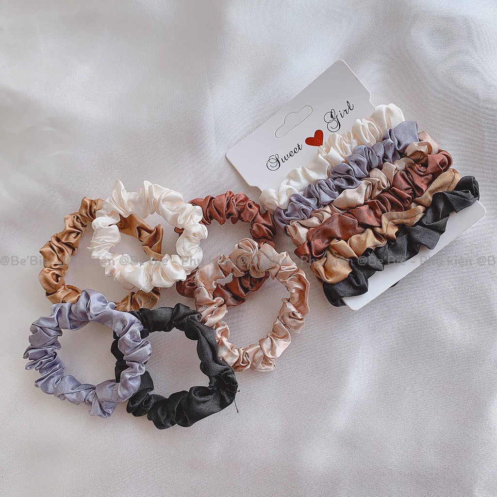Set 6 cột tóc vải Scruchies màu vintage, Buộc tóc vải hot trend BeBie - BP054
