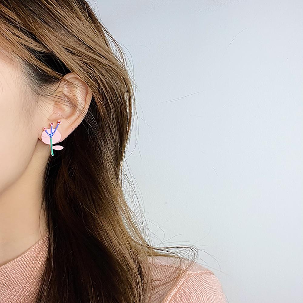 Khuyên Tai Hợp Kim Tráng Men Đính Nơ Họa Tiết Hoạt Hình Dễ Thương Cho Nữ