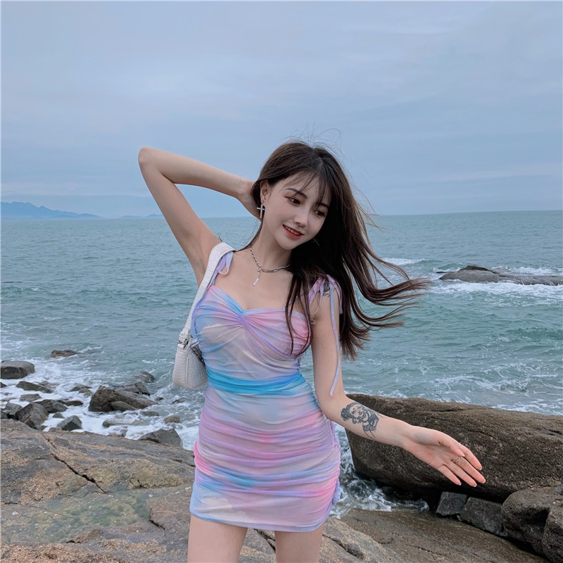 Váy 2 dây nữ ôm phối nhiều màu cúp ngực