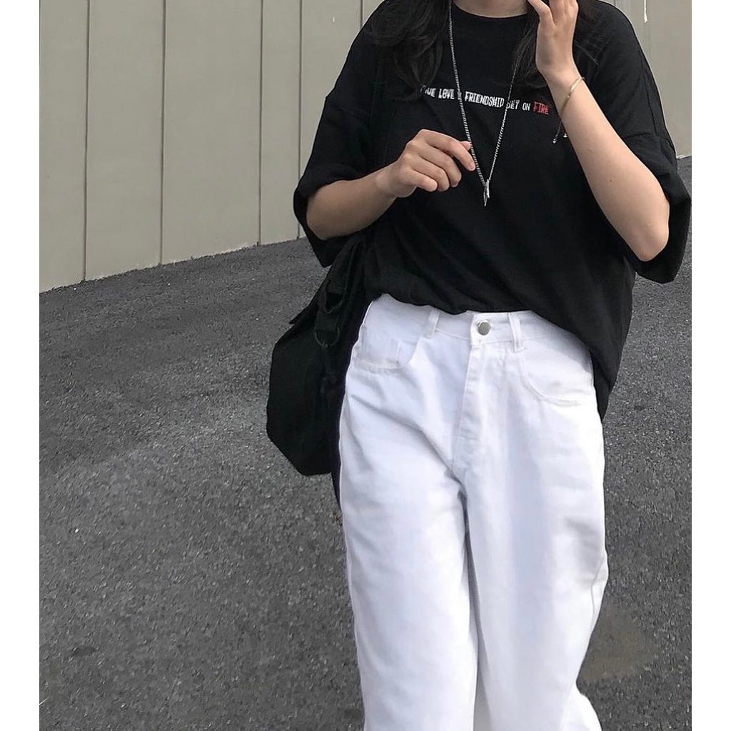 Quần jean nữ phối khuy gài eo cạp cao phong cách Ulzzang Hàn Quốc hai màu đen trắng ngầu chất B230 | BigBuy360 - bigbuy360.vn