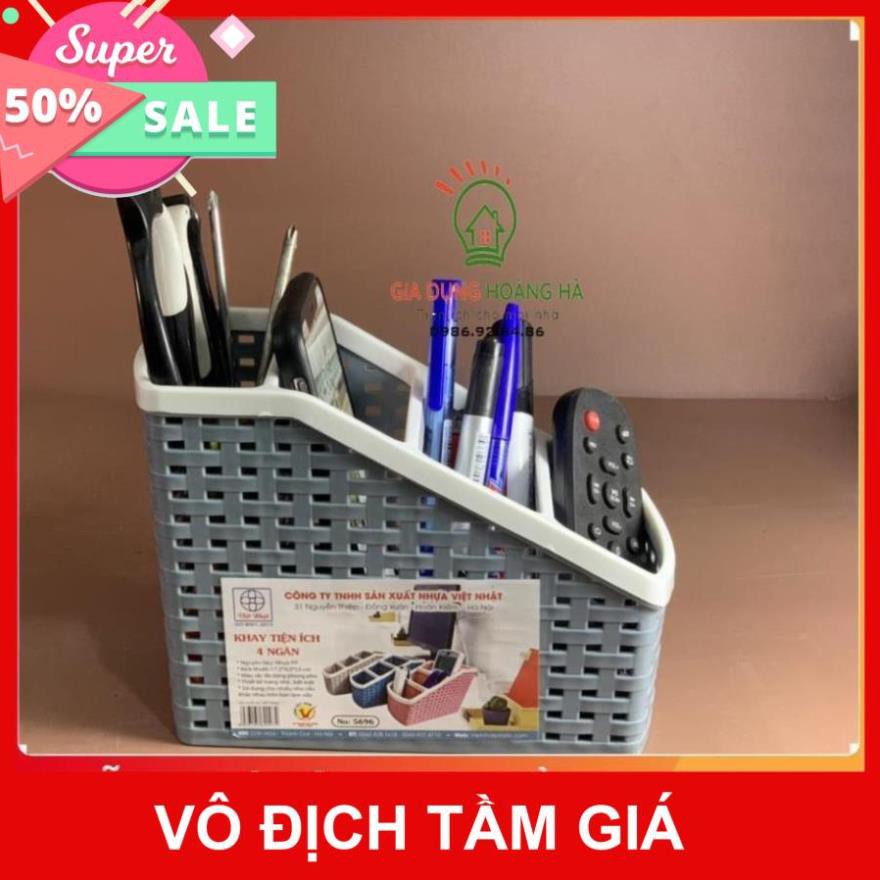 Khay nhựa tiện ích 4 ngăn, để bàn, đựng đồ, khay nhựa 4 ngăn, đựng bút, đồ dùng đa năng