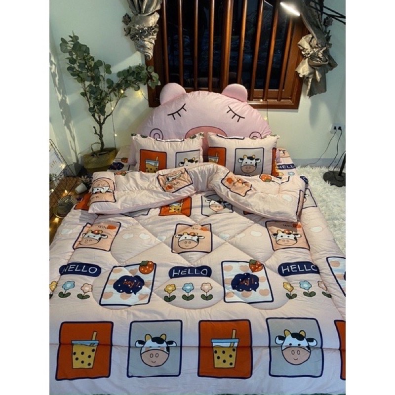 Set Chăn phao 5 món_Polly Cotton_Bò sữa_Doraemon