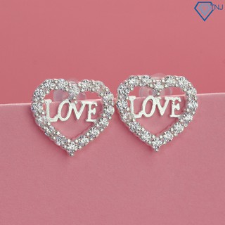 Bông tai nữ dễ thương bằng bạc thật hình trái tim chữ Love BTN0126 - Trang Sức TNJ