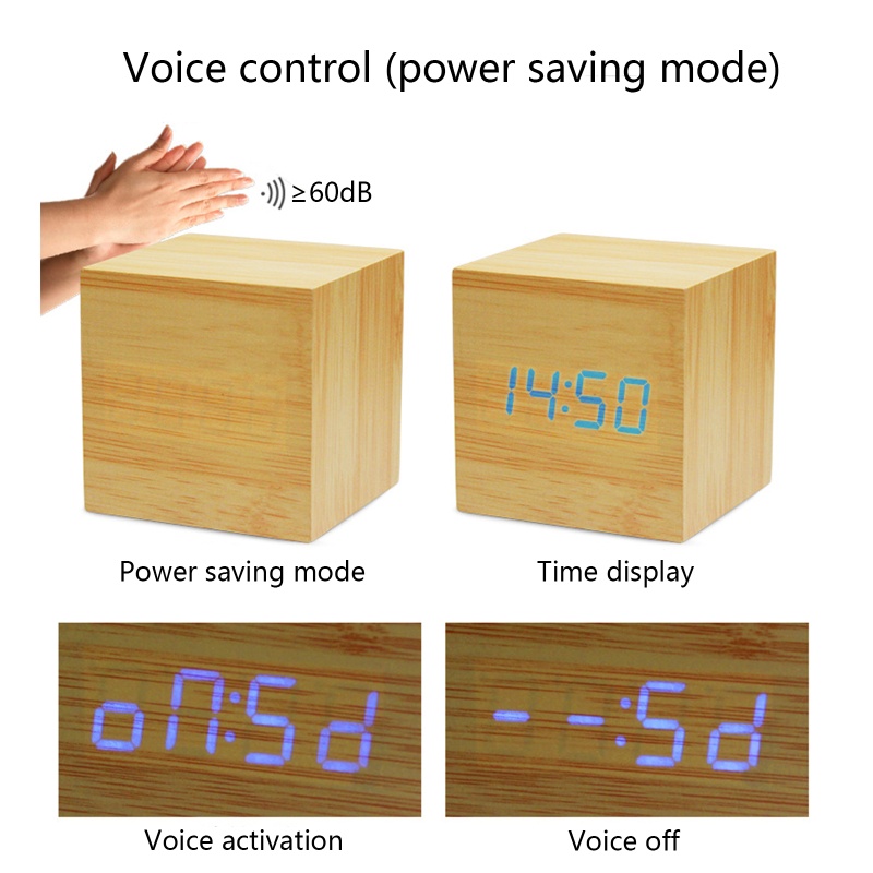 Đồng hồ báo thức điện tử bằng gỗ màn hình LED hiển thị thời gian kỹ thuật số
