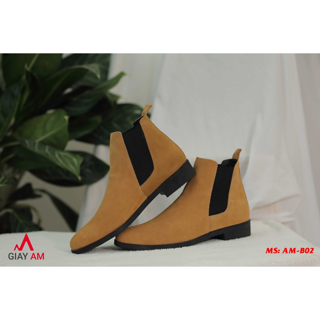 Giày Chelsea Boot da lộn tăng 4cm chiều cao -Giày cổ cao