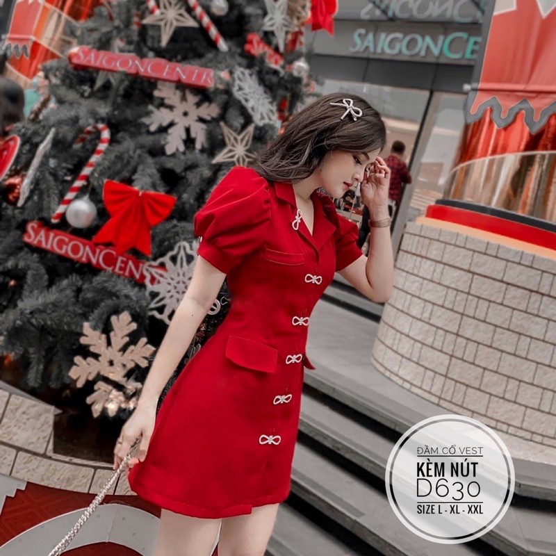 Bigsize Đầm cổ vest kèm nút D630