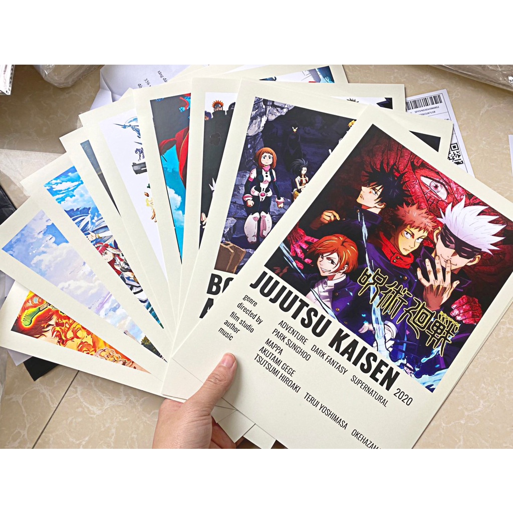 Poster thẻ tên Anime: Tokyo Revengers, Kimetsu no Yaiba, Jujutsu Kaisen, One Piece, Boku no Hero Academi,....