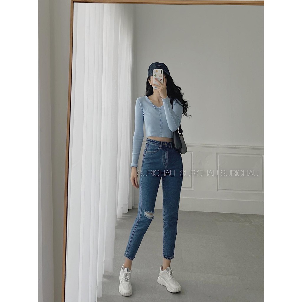 Quần Mom Jeans lai thường rách gối | BigBuy360 - bigbuy360.vn