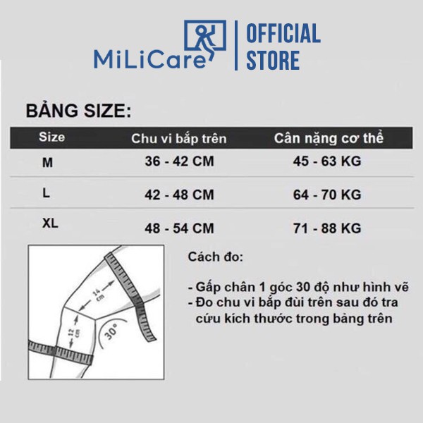 Bó gối thể thao Milicare - Đai gối bảo vệ khớp gối Silicon 2 lò xo trợ lực, tránh chấn thương