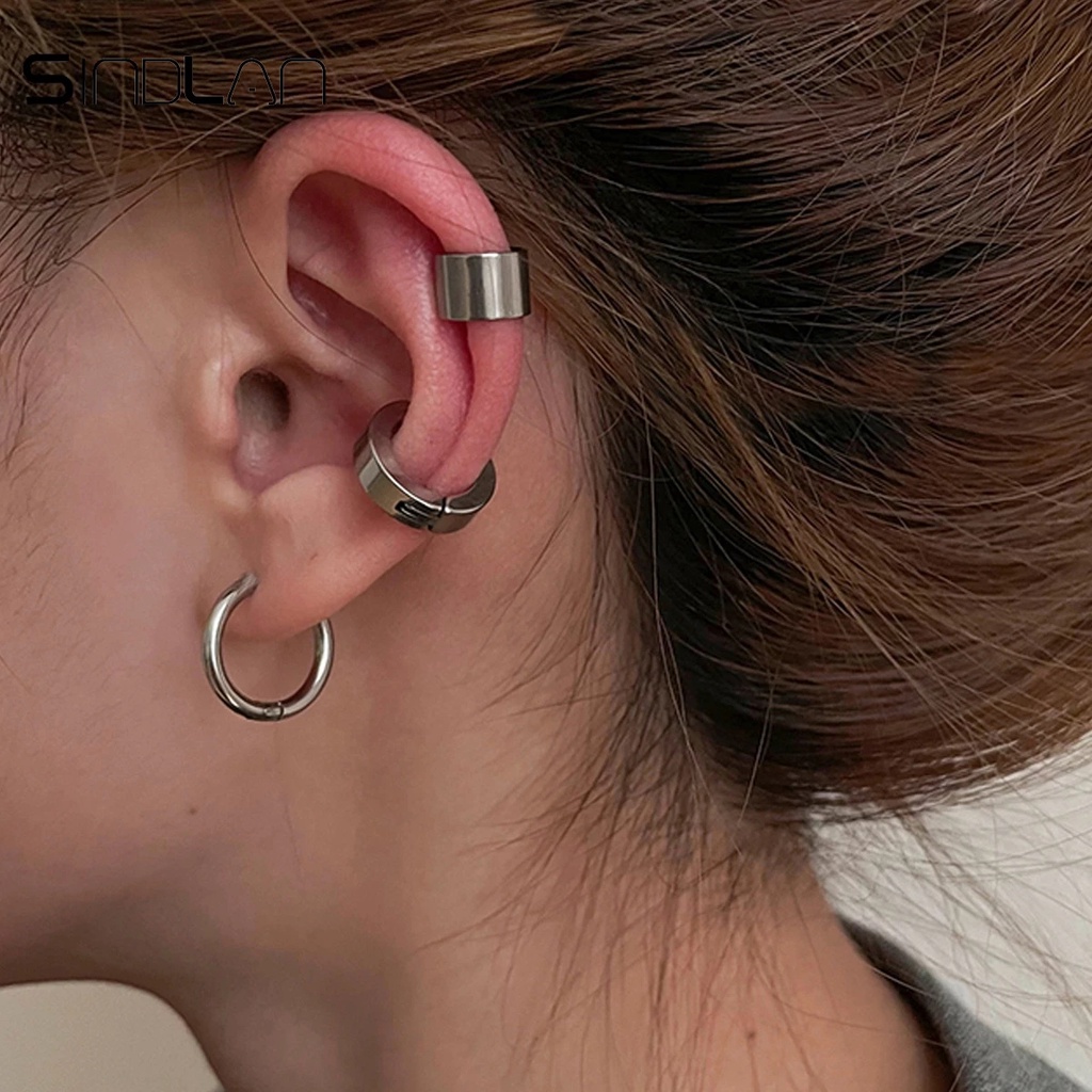 1 Khuyên Kẹp Tai Màu Bạc Bằng Thép Không Gỉ Thời Trang Cho Nam Và Nữ