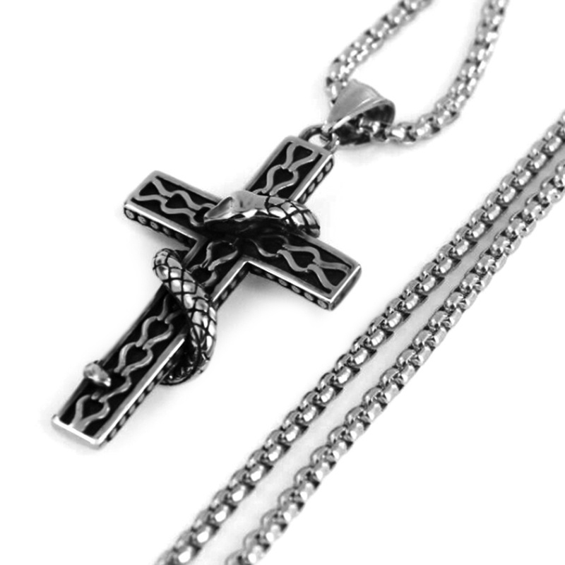 Vòng cổ Bằng Thép Không Gỉ Mặt Thánh Giá Màu Sắc Bạc Phong Cách Gothic Dành Cho Nam