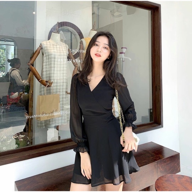 TILA DRESS đầm xoè tay dài cổ V 4 màu
