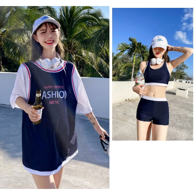 Bộ đồ bơi nữ 3 chi tiết áo lưới phong cách thể thao chất thun đẹp Happy Sport Fashion