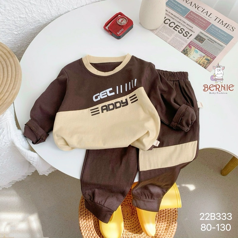 Bộ bé trai Bernie thu phối màu chất cotton mềm cho bé từ 9-23kg-22B333