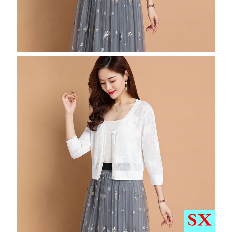 Áo Cardigan Dệt Kim Vải Lụa Mát Mỏng Thời Trang Mùa Hè Dành Cho Nữ