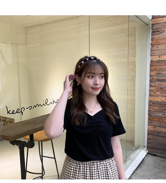 Áo thun gân big size cổ chữ U nhún ngực màu đen, đỏ, xanh size 60-110kg
