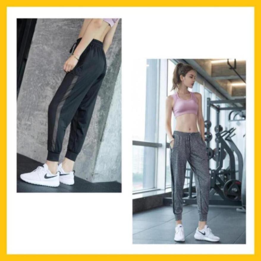 [EMMA] Quần Tập Gym Nữ [JOGGER] Thể Thao Thun Pha Lưới Hông [ĐỒ TẬP]