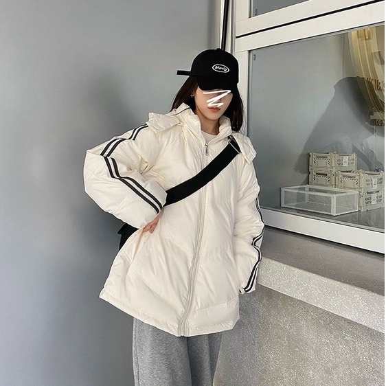 Áo Khoác Phao Nam Nữ Form Rộng Unisex Sọc Tay Ulzzang