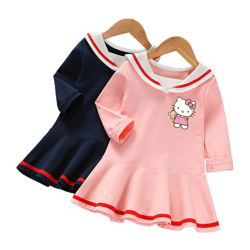 Đầm tay dài họa tiết Hello Kitty thời trang xuân thu cho bé gái