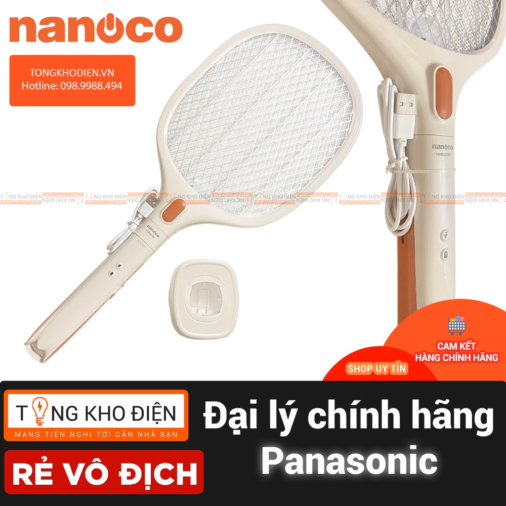 Vợt muỗi thông minh 2 in 1 Nanoco NMR103BE, pin Lithium kèm đế sạc