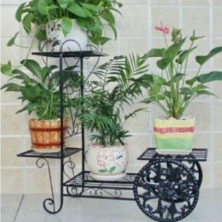 Kệ cây cảnh bằng sắt hình bánh xe (Cỡ đại, clip tự quay)