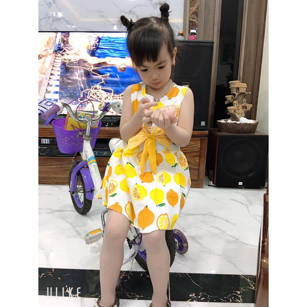 VÁY QUẢ CHANH NƠ VÀNG CHO BÉ GÁI 8-18Kg