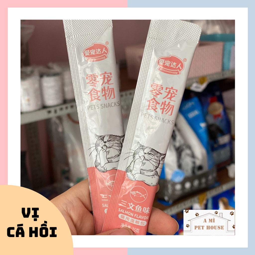 Súp thưởng cho mèo Pet Snack BỆ HẠ 15g/thanh (Gà, Cá Ngừ, Cá Hồi)