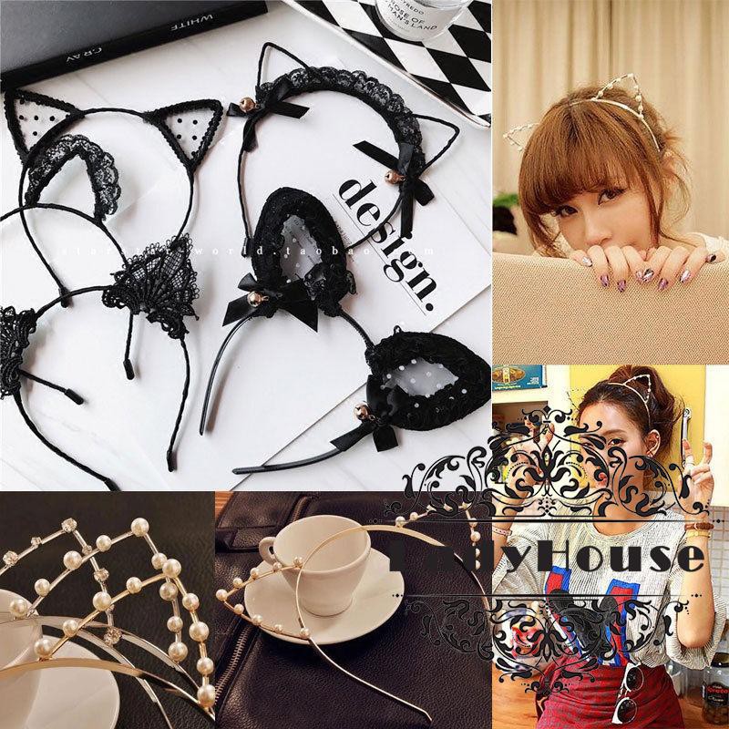 Đồ cài tóc hóa trang thành mèo thiết kế phối ren từ hợp kim quyến rũ dành cho nữ