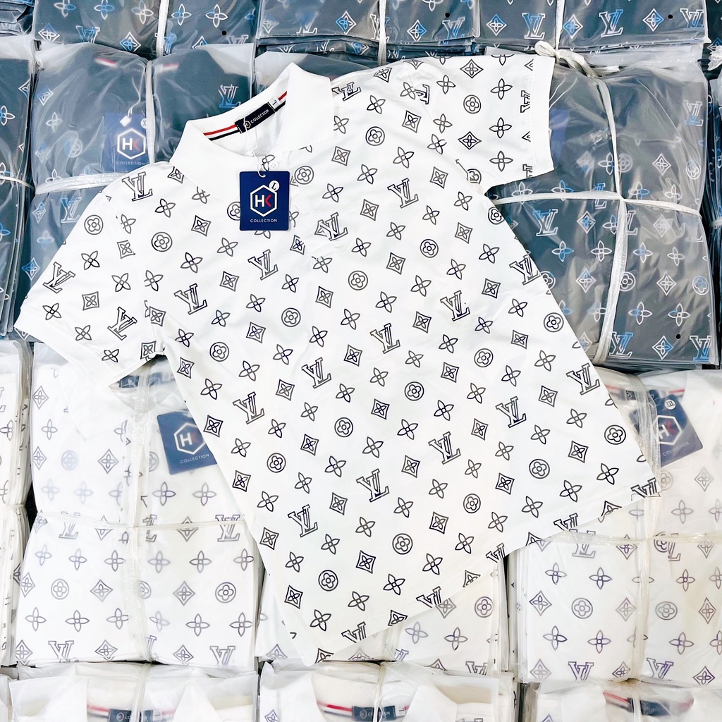 Áo thun nam nữ cổ trụ in họa tiết LV full, áo chất cotton thoáng mát thời trang hot trend giá rẻ