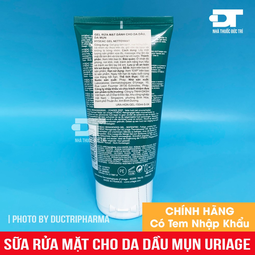 Sữa Rửa Mặt URIAGE Cho Da Dầu Mụn, Da Hỗn Hợp Uriage Hyseac Gel Nettoyant Cleansing Gel 150ml