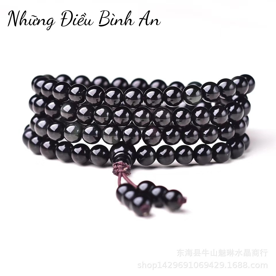 Vòng tay đá núi lửa Obsidian xanh đen chuỗi 108 hạt /Vòng tay phong thủy tài lộc 💕FREESHIP 50k💕- Những Điều Bình An