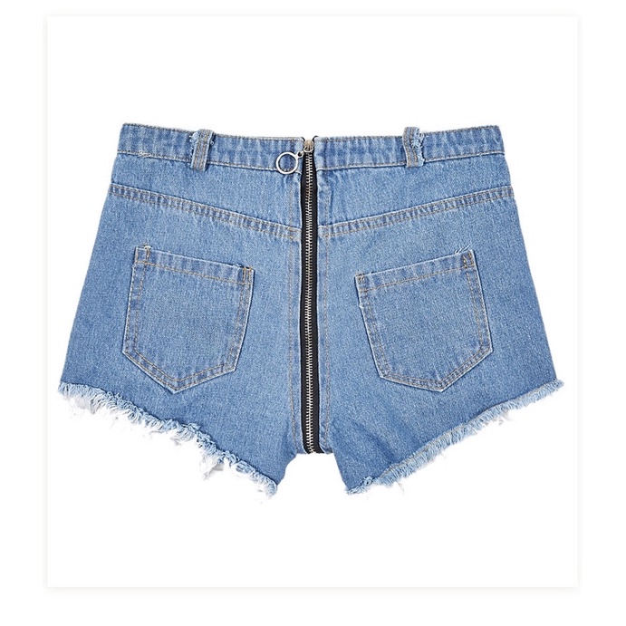 TW826# - Quần Soóc Bò Kéo Khoá Tua Rua Rách Phong Cách Gợi Cảm