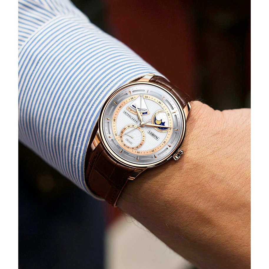 Đồng hồ nam chính hãng LOBINNI L17011-1hàng mới,Kính sapphire ,chống xước,Chống nước,máy cơ(Automatic),Bảo Hành 24 Tháng
