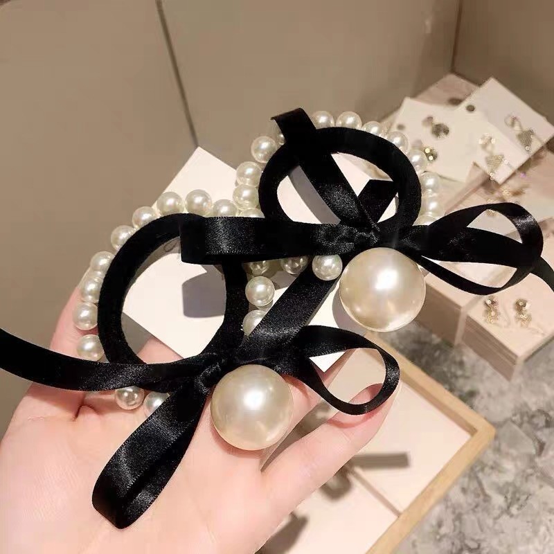 Dây Buộc Tóc Hàn Quốc Đính Nơ Màu Đen Siêu Co Giãn Dây Cột Tóc Xinh Xắn Mainia Shop