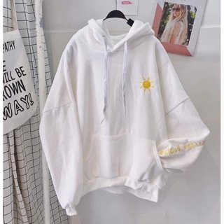 áo hoodie nữ vải nỉ lót bông dày dặn thêu mặt trời trắng