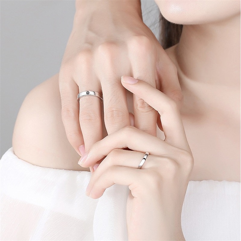 Nhẫn cặp hình mặt trăng/ngôi sao/mặt trăng phong cách Hàn Quốc đơn giản