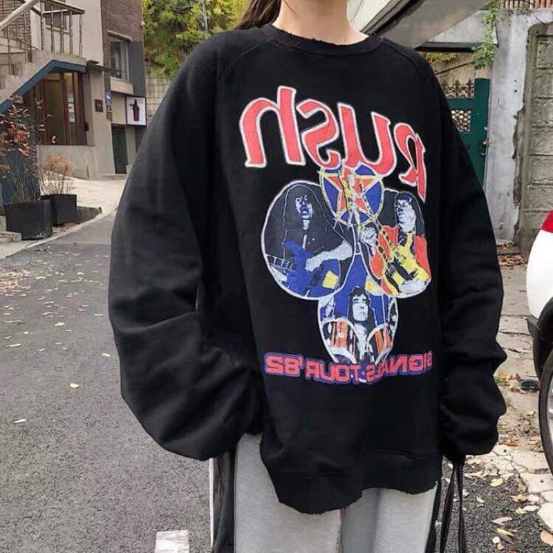 bộ nỉ thụng rộng unisex Rush quần ống suông rộng có dây rút gấu thành chun ống