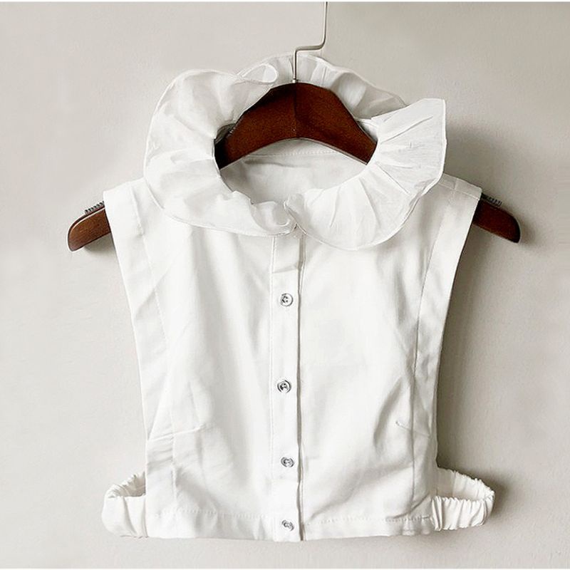 Cổ Áo Đứng Phối Bèo Nhún Màu Trơn Kiểu Công Chúa Hàn Quốc Xinh Xắn Cho Nữ