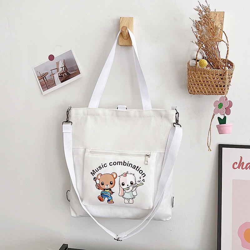 Túi vải tote túi học sinh thời trang hàng đẹp tặng kèm móc gâu dễ thương
