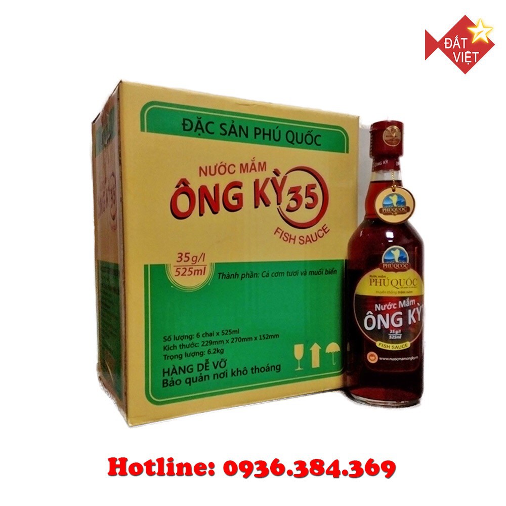 Nước mắm Ông Kỳ Phú Quốc 35 độ đạm thùng 6 chai 525ml